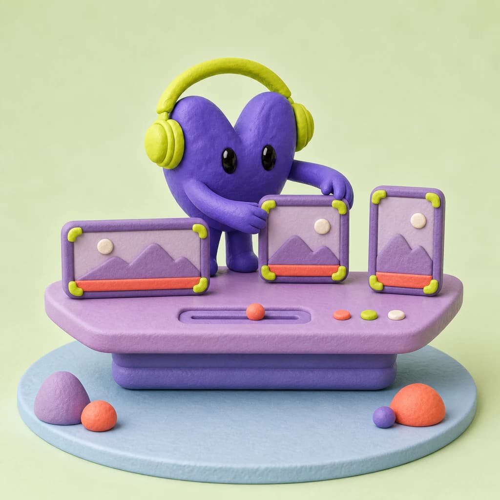 Vora mascot arranging landscape, square, and vertical video frames